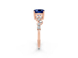Rose gold Cushion Cut Blue Sapphire Scattered Round Accent Ring with Prong Setting_26