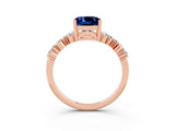 Rose gold Cushion Cut Blue Sapphire Scattered Round Accent Ring with Prong Setting_27