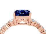 Rose gold Cushion Cut Blue Sapphire Scattered Round Accent Ring with Prong Setting_28
