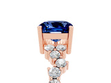 Rose gold Cushion Cut Blue Sapphire Scattered Round Accent Ring with Prong Setting_29