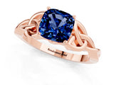 Rose gold Cushion Cut Blue Sapphire Solitaire Celtic Knot Ring with Four-Prong Setting_13