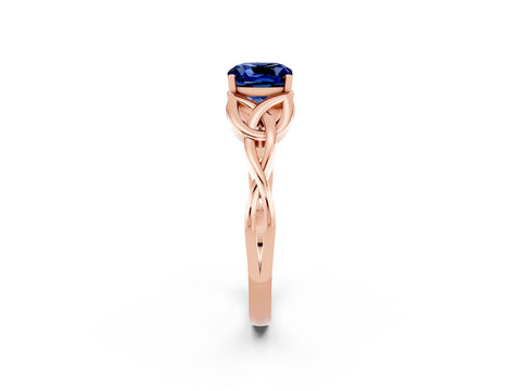 Rose gold Cushion Cut Blue Sapphire Solitaire Celtic Knot Ring with Four-Prong Setting_14