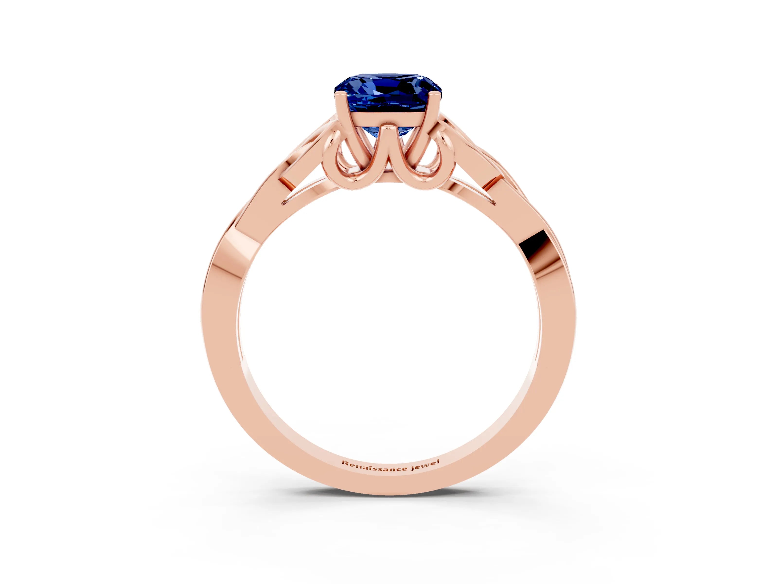 Rose gold Cushion Cut Blue Sapphire Solitaire Celtic Knot Ring with Four-Prong Setting_15