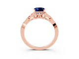 Rose gold Cushion Cut Blue Sapphire Solitaire Celtic Knot Ring with Four-Prong Setting_15
