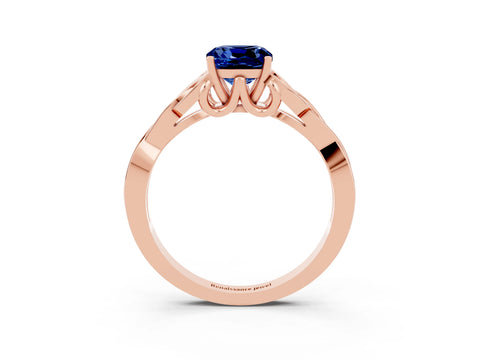 Rose gold Cushion Cut Blue Sapphire Solitaire Celtic Knot Ring with Four-Prong Setting_15