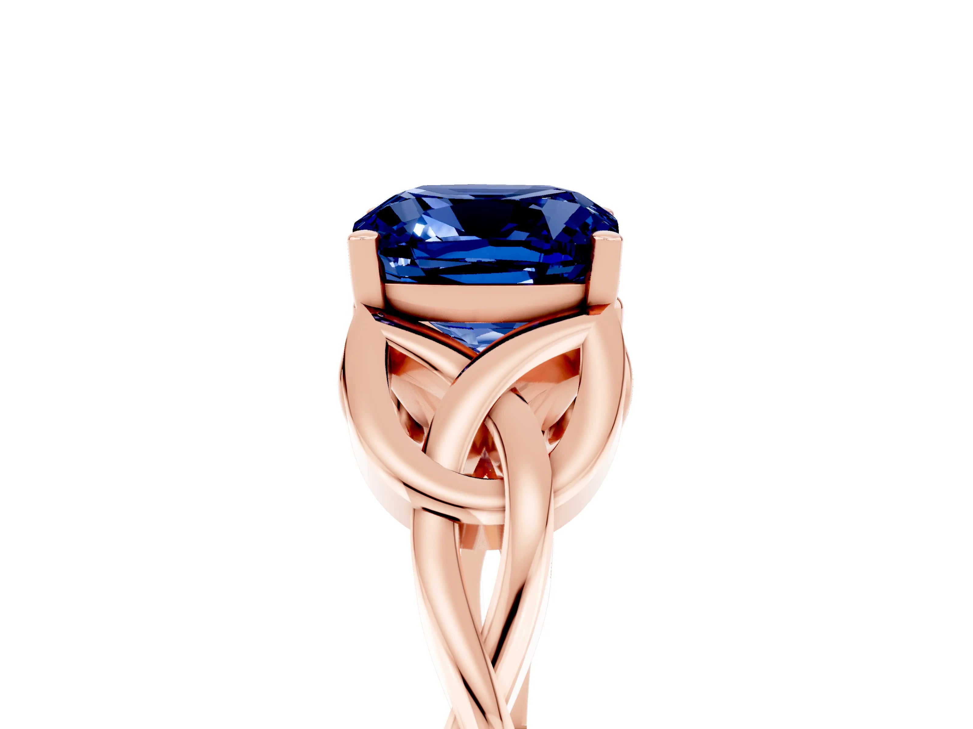 Rose gold Cushion Cut Blue Sapphire Solitaire Celtic Knot Ring with Four-Prong Setting_17