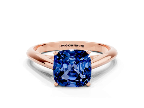 Rose gold Cushion Cut Blue Sapphire Solitaire Engagement Ring with Cathedral Setting and Four-Prong Mount_12