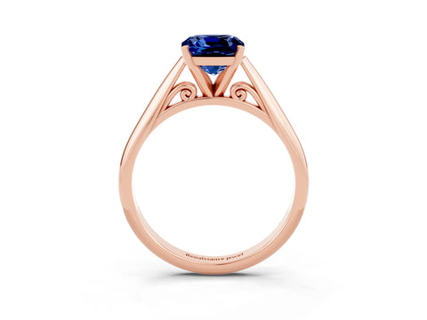 Rose gold Cushion Cut Blue Sapphire Solitaire Engagement Ring with Cathedral Setting and Four-Prong Mount_15