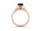 Rose gold Cushion Cut Blue Sapphire Solitaire Engagement Ring with Cathedral Setting and Four-Prong Mount_33