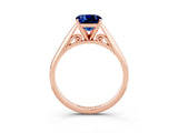 Rose gold Cushion Cut Blue Sapphire Solitaire Engagement Ring with Cathedral Setting and Four-Prong Mount_75