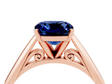 Rose gold Cushion Cut Blue Sapphire Solitaire Engagement Ring with Cathedral Setting and Four-Prong Mount_76