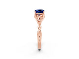 Rose gold Cushion Cut Blue Sapphire Solitaire Engagement Ring with Celtic Knot Band and Four-Prong Setting_2