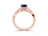 Rose gold Cushion Cut Blue Sapphire Solitaire Engagement Ring with Celtic Knot Band and Four-Prong Setting_3