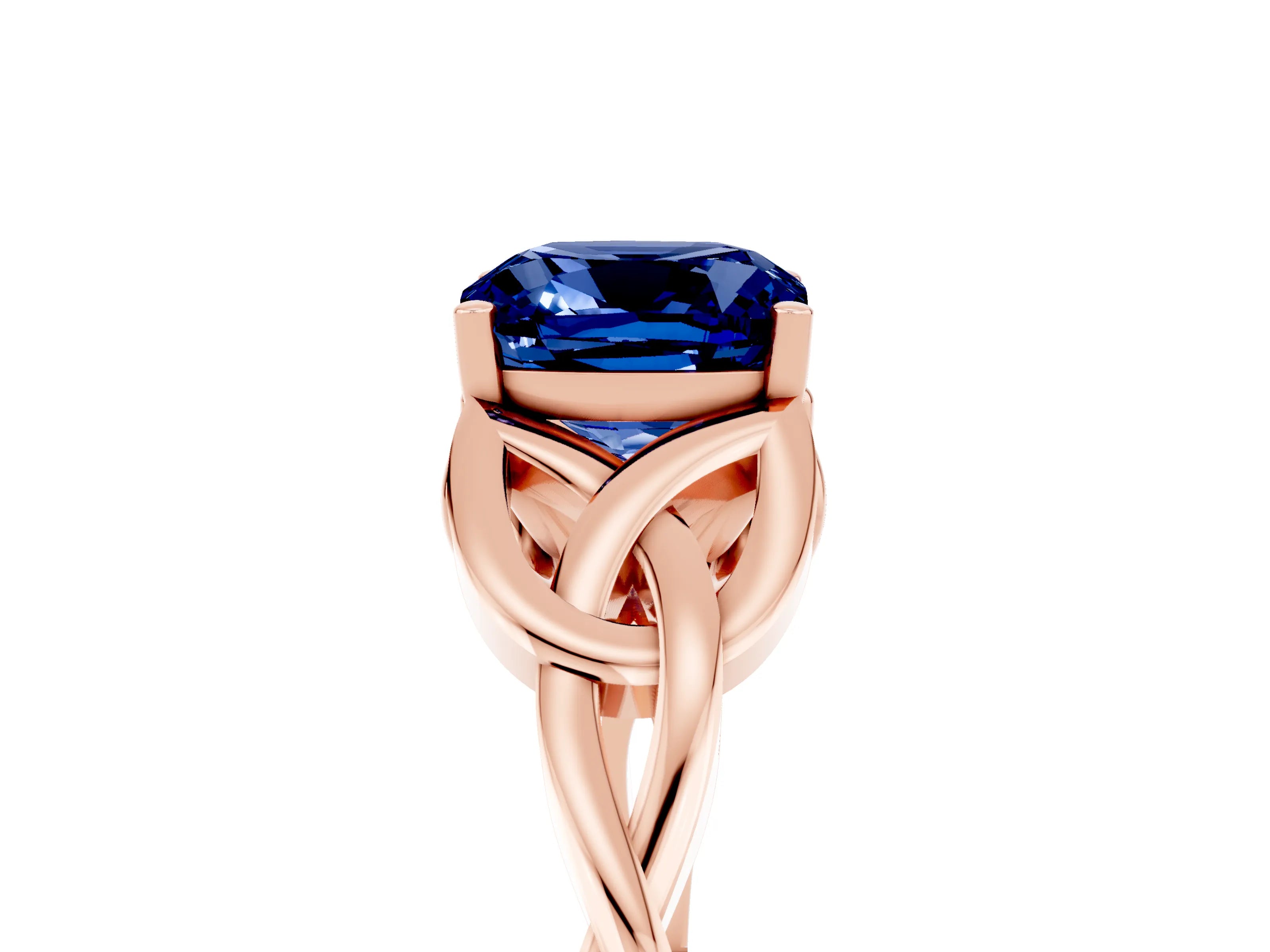Rose gold Cushion Cut Blue Sapphire Solitaire Engagement Ring with Celtic Knot Band and Four-Prong Setting_5
