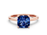 Rose gold Cushion Cut Blue Sapphire Solitaire Engagement Ring with Classic Band and Four-Prong Setting_12
