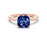 Rose gold Cushion Cut Blue Sapphire Solitaire Engagement Ring with Classic Band and Four-Prong Setting_24