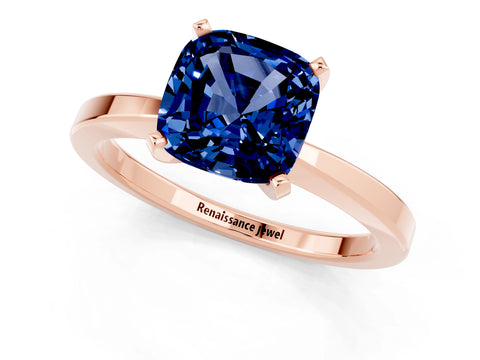 Rose gold Cushion Cut Blue Sapphire Solitaire Engagement Ring with Classic Band and Four-Prong Setting_25