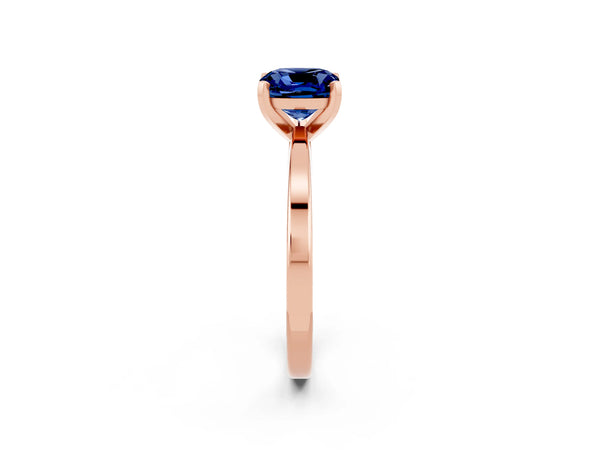Rose gold Cushion Cut Blue Sapphire Solitaire Engagement Ring with Classic Band and Four-Prong Setting