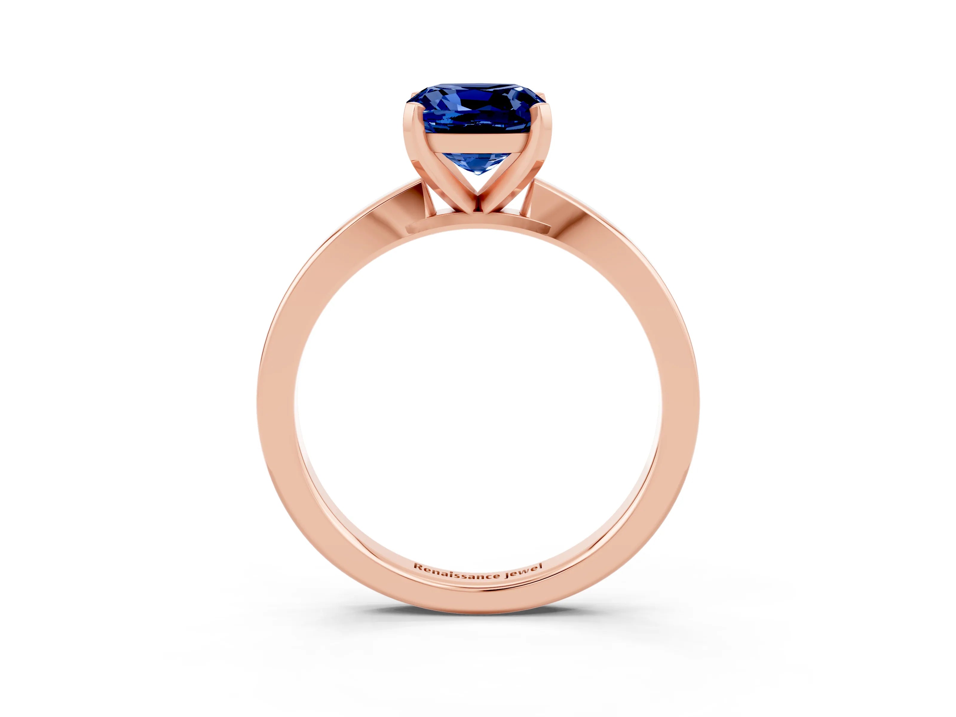 Rose gold Cushion Cut Blue Sapphire Solitaire Engagement Ring with Classic Band and Four-Prong Setting_27