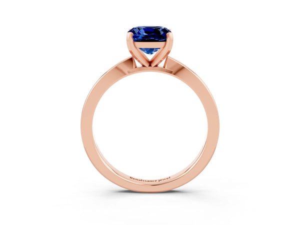 Rose gold Cushion Cut Blue Sapphire Solitaire Engagement Ring with Classic Band and Four-Prong Setting