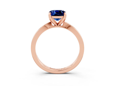 Rose gold Cushion Cut Blue Sapphire Solitaire Engagement Ring with Classic Band and Four-Prong Setting_27