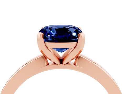 Rose gold Cushion Cut Blue Sapphire Solitaire Engagement Ring with Classic Band and Four-Prong Setting_28