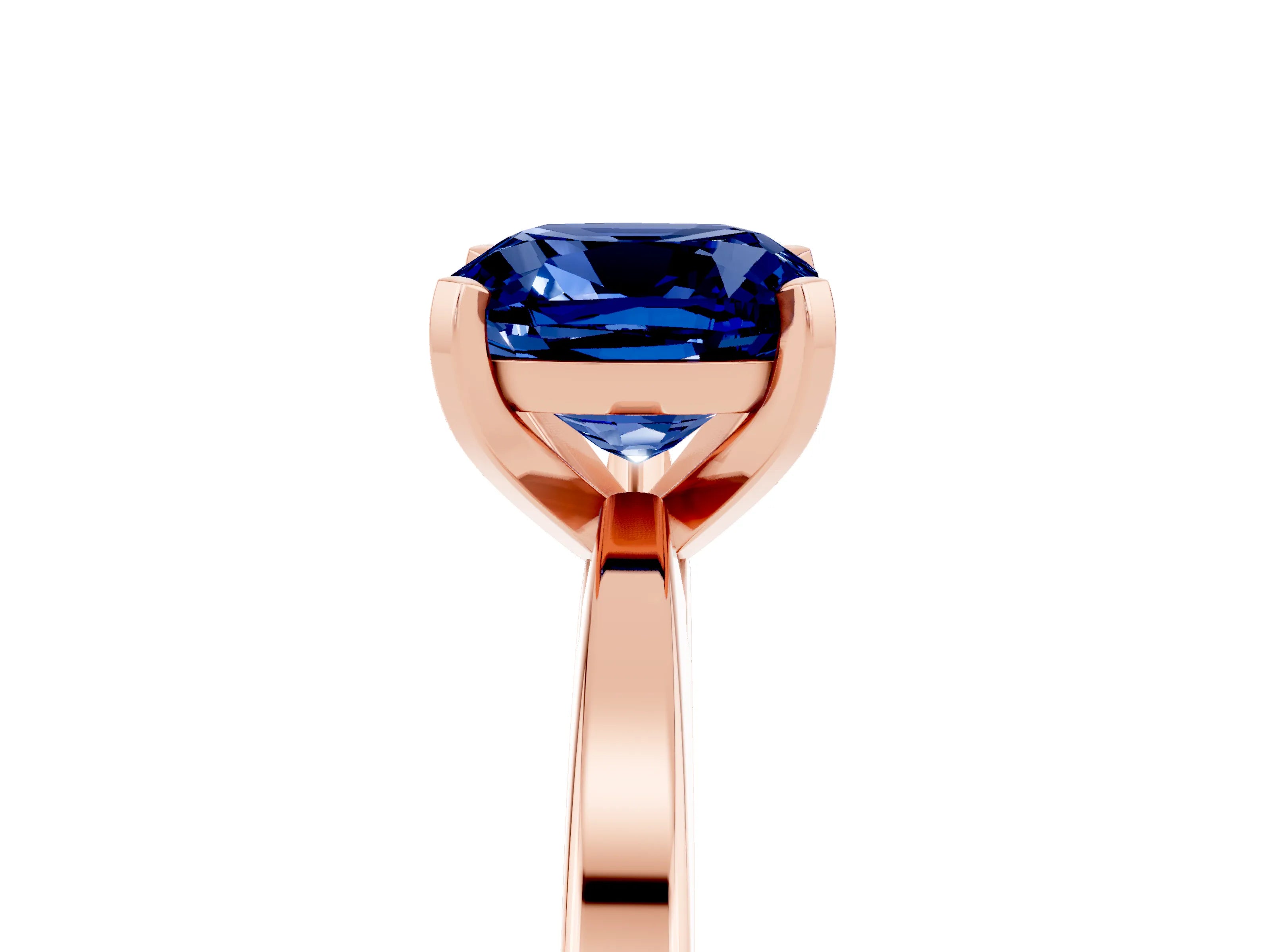 Rose gold Cushion Cut Blue Sapphire Solitaire Engagement Ring with Classic Band and Four-Prong Setting_29