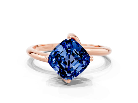 Rose gold Cushion Cut Blue Sapphire Solitaire Engagement Ring with Four-Prong Setting and Classic Band_36