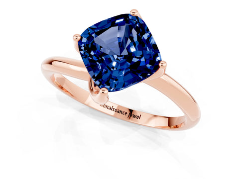 Rose gold Cushion Cut Blue Sapphire Solitaire Engagement Ring with Four-Prong Setting and Classic Band_37