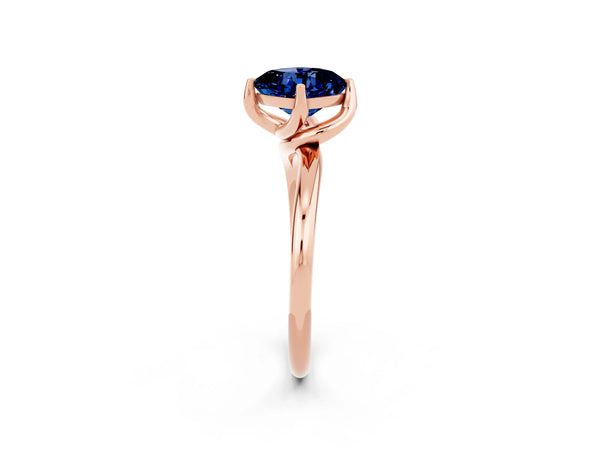Rose gold Cushion Cut Blue Sapphire Solitaire Engagement Ring with Four-Prong Setting and Classic Band