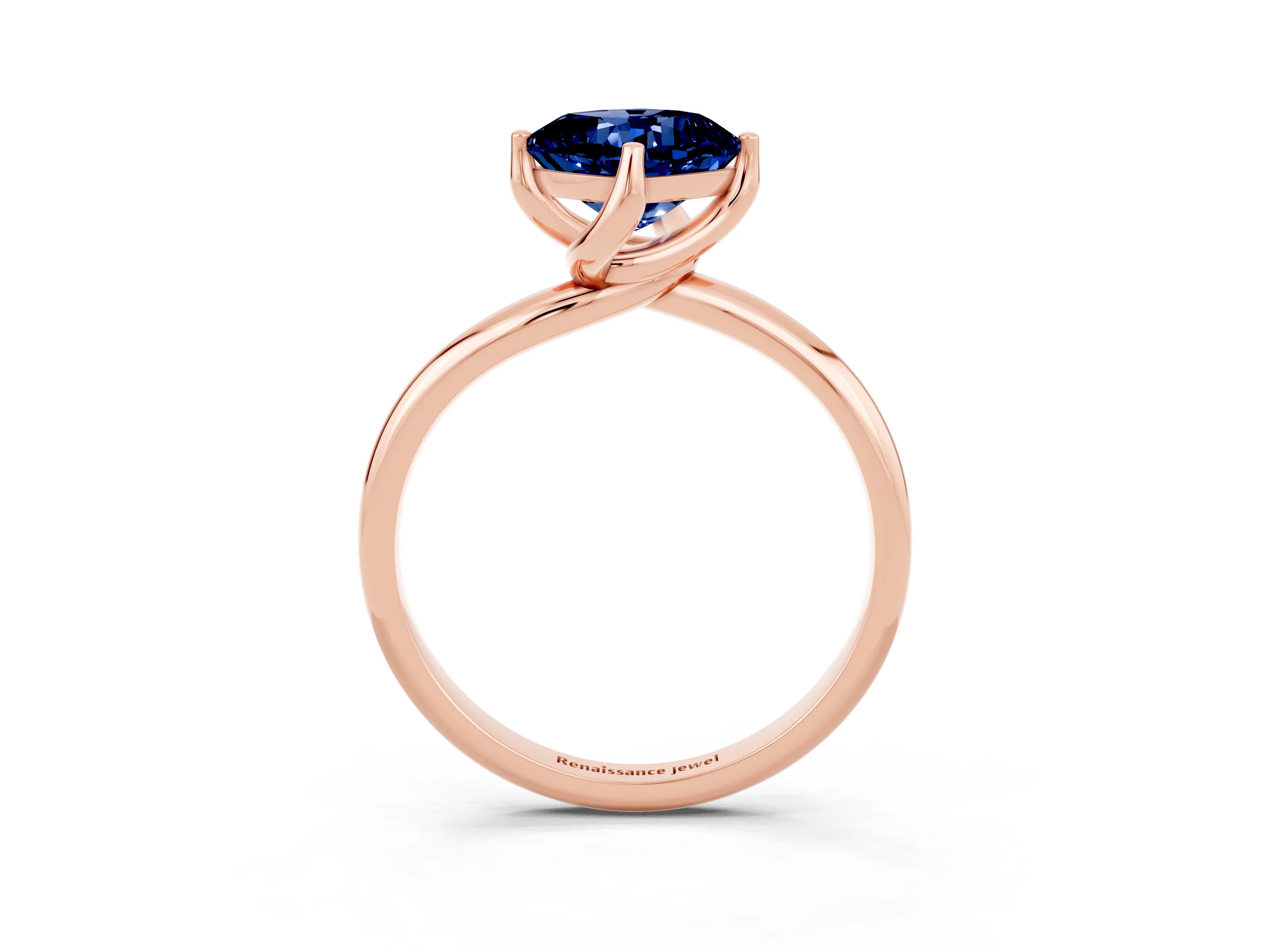 Rose gold Cushion Cut Blue Sapphire Solitaire Engagement Ring with Four-Prong Setting and Classic Band_39