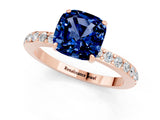 Rose gold Cushion Cut Blue Sapphire Solitaire Engagement Ring with Pavé Band and Four-Prong Setting_1