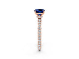 Rose gold Cushion Cut Blue Sapphire Solitaire Engagement Ring with Pavé Band and Four-Prong Setting_2