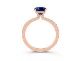 Rose gold Cushion Cut Blue Sapphire Solitaire Engagement Ring with Pavé Band and Four-Prong Setting_3