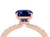 Rose gold Cushion Cut Blue Sapphire Solitaire Engagement Ring with Pavé Band and Four-Prong Setting_4