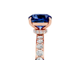 Rose gold Cushion Cut Blue Sapphire Solitaire Engagement Ring with Pavé Band and Four-Prong Setting_5