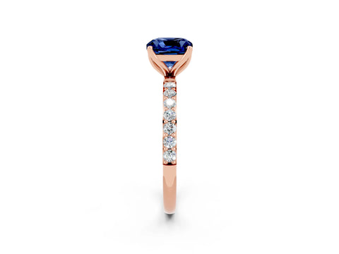 Rose gold Cushion Cut Blue Sapphire Solitaire Engagement Ring with Pavé Band and Prong Setting_2