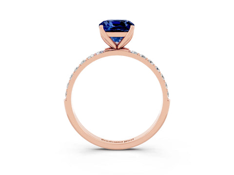 Rose gold Cushion Cut Blue Sapphire Solitaire Engagement Ring with Pavé Band and Prong Setting_3