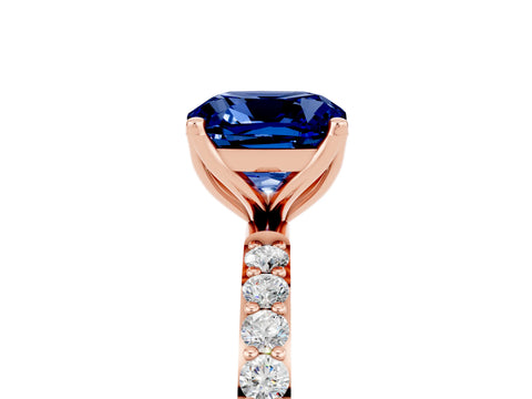Rose gold Cushion Cut Blue Sapphire Solitaire Engagement Ring with Pavé Band and Prong Setting_5