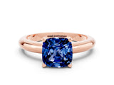 Rose gold Cushion Cut Blue Sapphire Solitaire Engagement Ring with Round Band and Four-Prong Setting