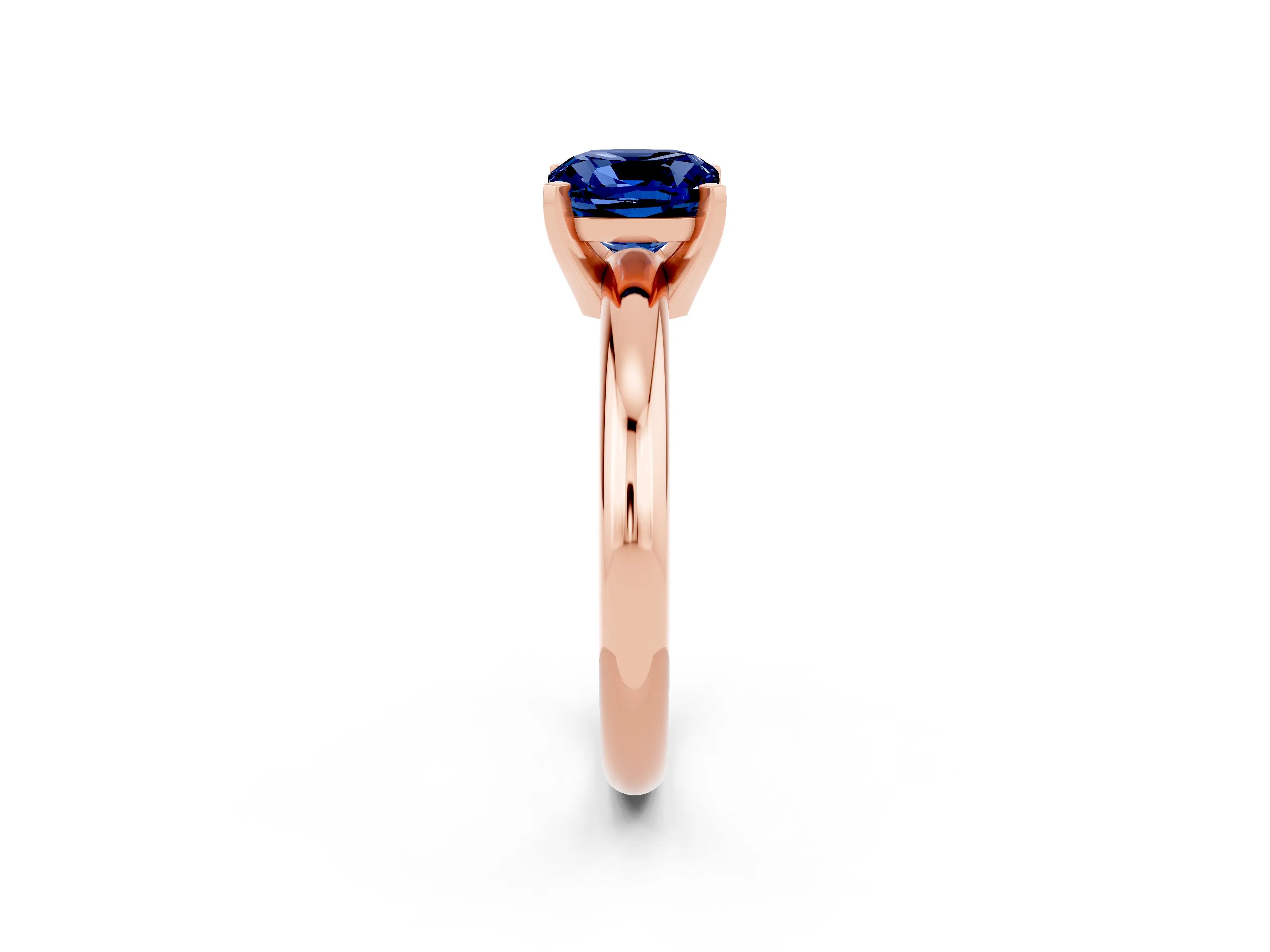 Rose gold Cushion Cut Blue Sapphire Solitaire Engagement Ring with Round Band and Four-Prong Setting_2