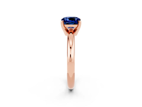 Rose gold Cushion Cut Blue Sapphire Solitaire Engagement Ring with Round Band and Four-Prong Setting_2