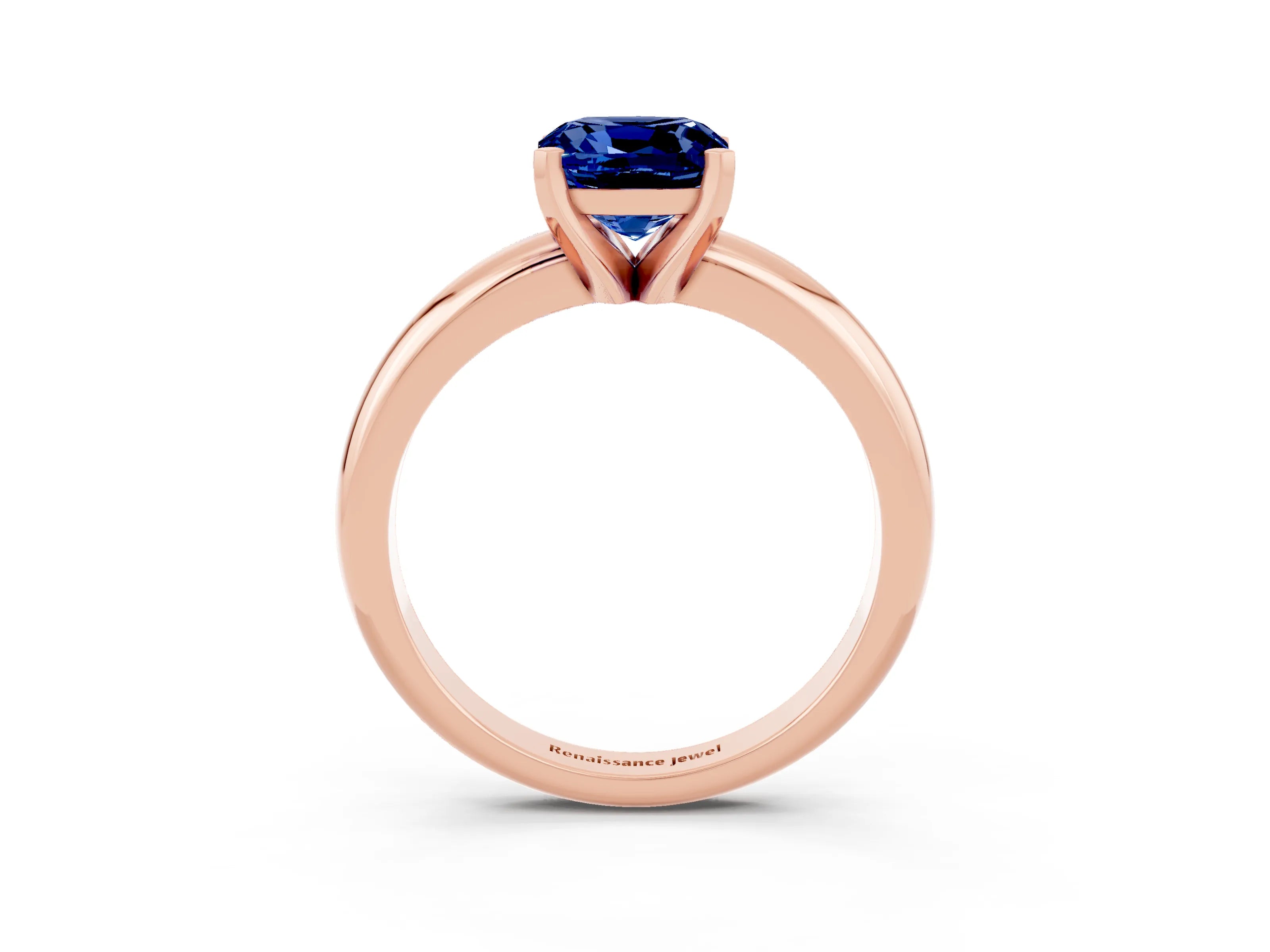 Rose gold Cushion Cut Blue Sapphire Solitaire Engagement Ring with Round Band and Four-Prong Setting_3