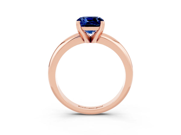 Rose gold Cushion Cut Blue Sapphire Solitaire Engagement Ring with Round Band and Four-Prong Setting