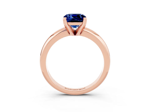 Rose gold Cushion Cut Blue Sapphire Solitaire Engagement Ring with Round Band and Four-Prong Setting_3