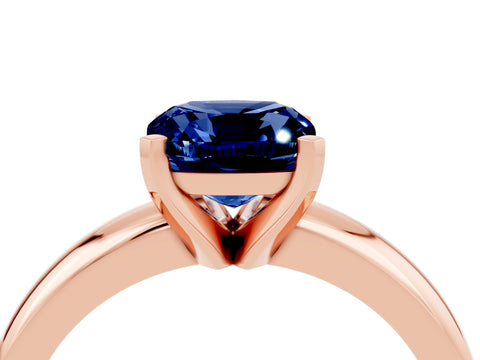 Rose gold Cushion Cut Blue Sapphire Solitaire Engagement Ring with Round Band and Four-Prong Setting_4