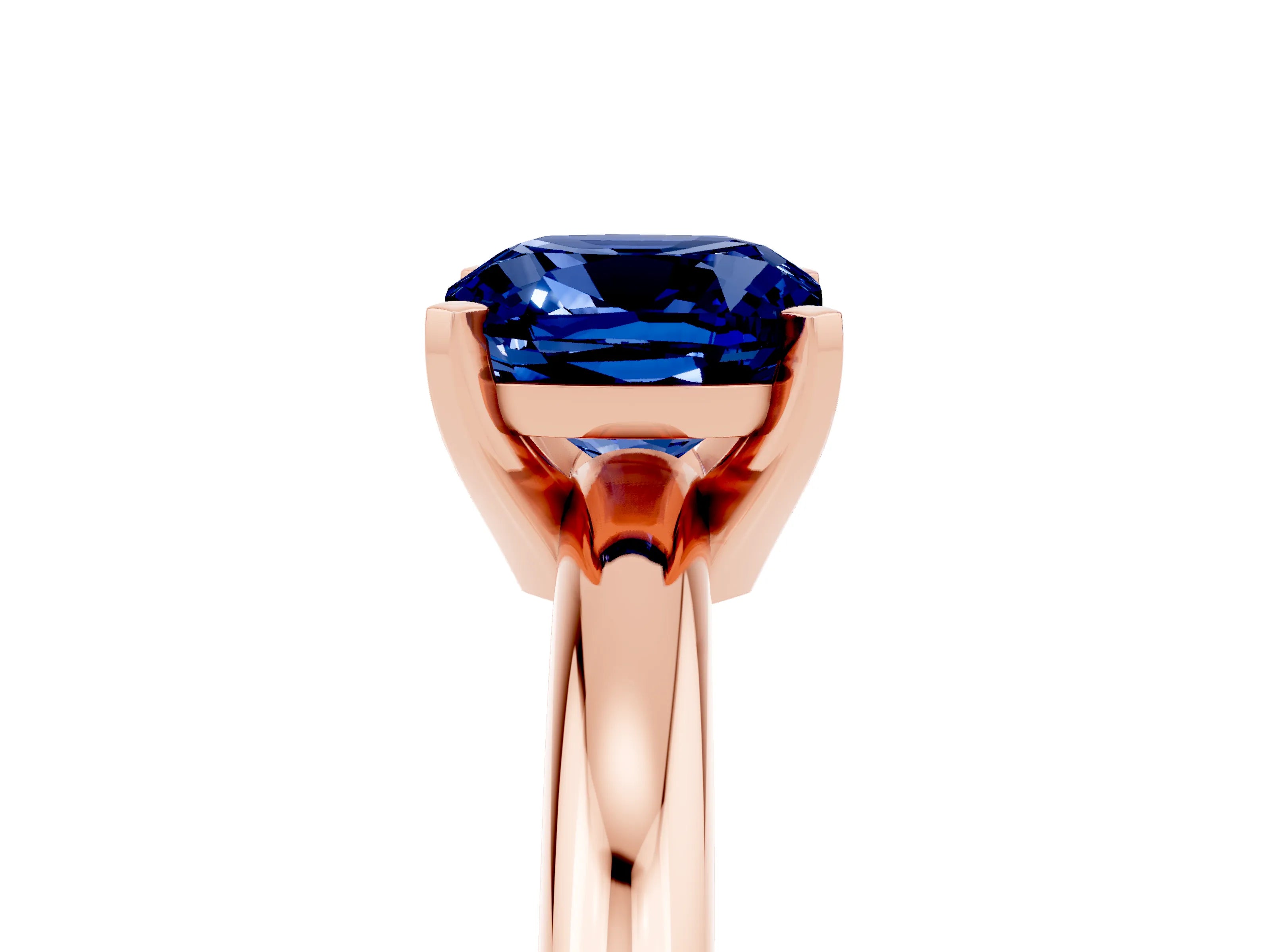 Rose gold Cushion Cut Blue Sapphire Solitaire Engagement Ring with Round Band and Four-Prong Setting_5