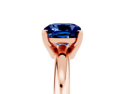 Rose gold Cushion Cut Blue Sapphire Solitaire Engagement Ring with Round Band and Four-Prong Setting_5