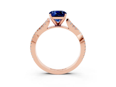 Rose gold Cushion Cut Blue Sapphire Solitaire Engagement Ring with Twisted Pavé Band and Four-Prong Setting_15