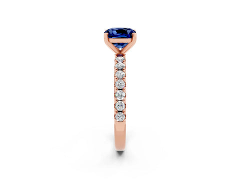 Rose gold Cushion Cut Blue Sapphire Solitaire Pavé Band with Four-Prong Setting_2